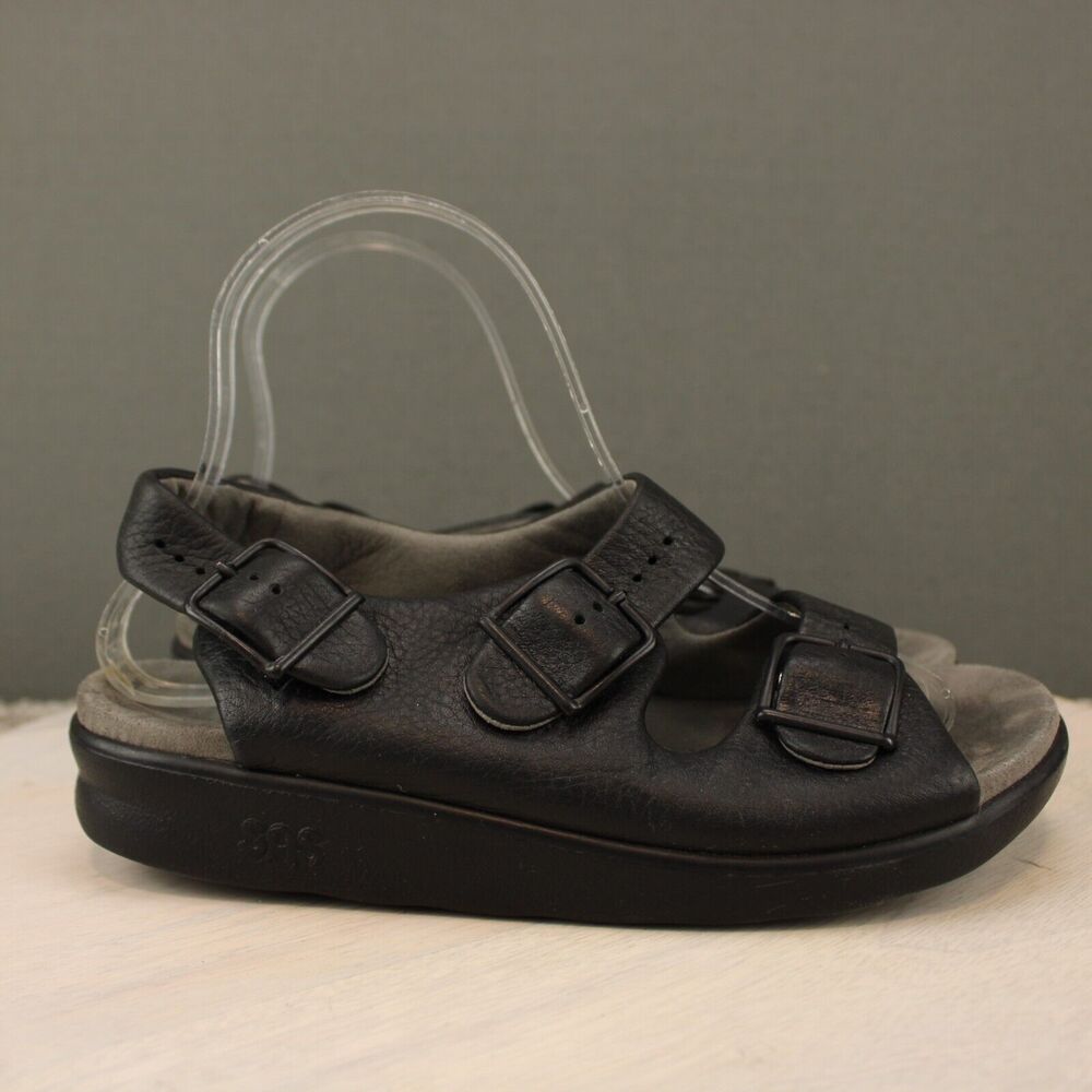SAS Comfort Leather Sandals Mens 6 Black Adjustable Walking Shoes Shoes